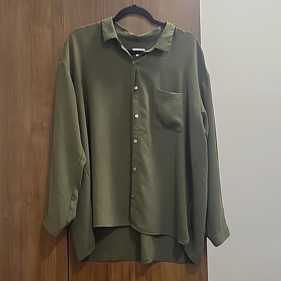 J. Jill-Button Up Collared Blouse Olive Green-Size XLarge - Picture 1 of 15